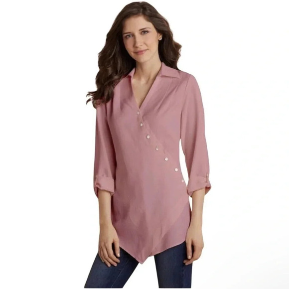 Soft Surroundings Washed TENCEL Faux
Wrap Rose Pink Lagenlook Tunic Top L - Picture 2 of 6